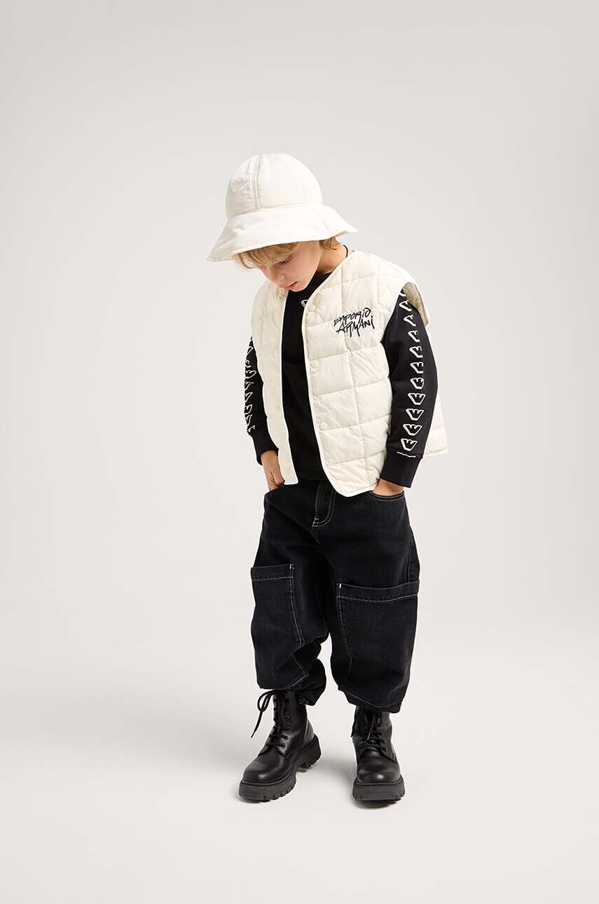 Detská bavlnená mikina Emporio Armani čierna farba, s potlačou, EB000017 AF10381