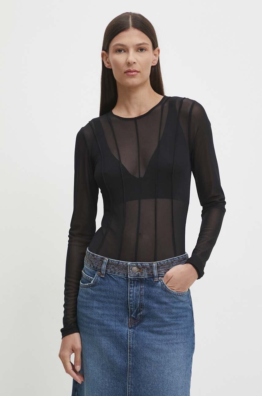 Body Remain Bodysuit With Cutlines dámske, čierna farba, jednofarebná, 501946100
