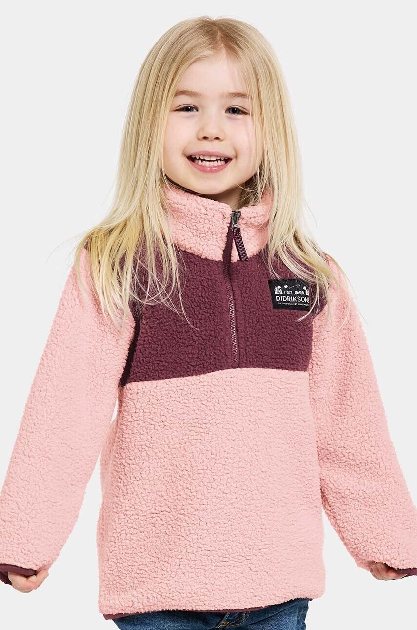 Detská fleecová mikina Didriksons GOSIG KIDS HALFZIP ružová farba, vzorovaná, 505536
