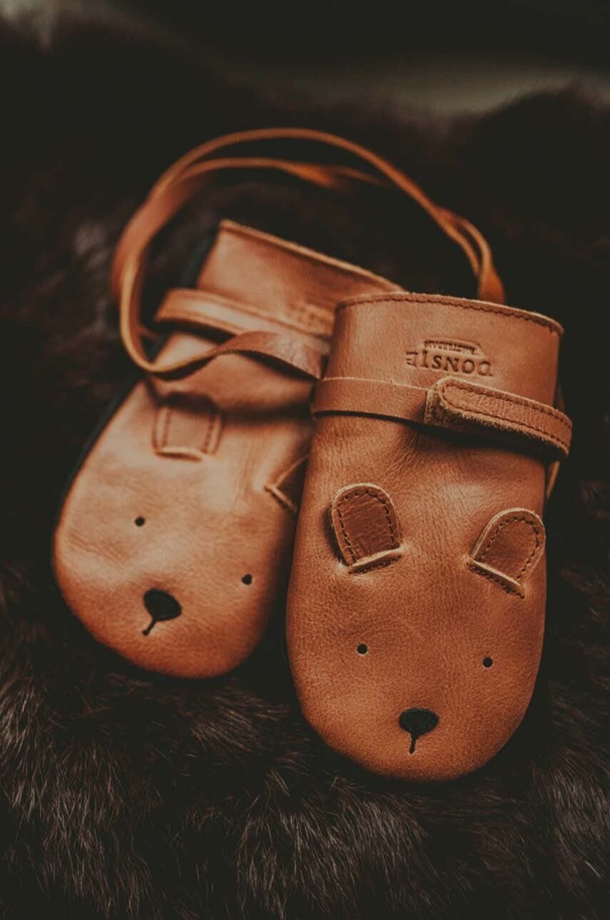 Detské kožené rukavice Donsje Kapi Classic Mittens Bear hnedá farba, 6019001