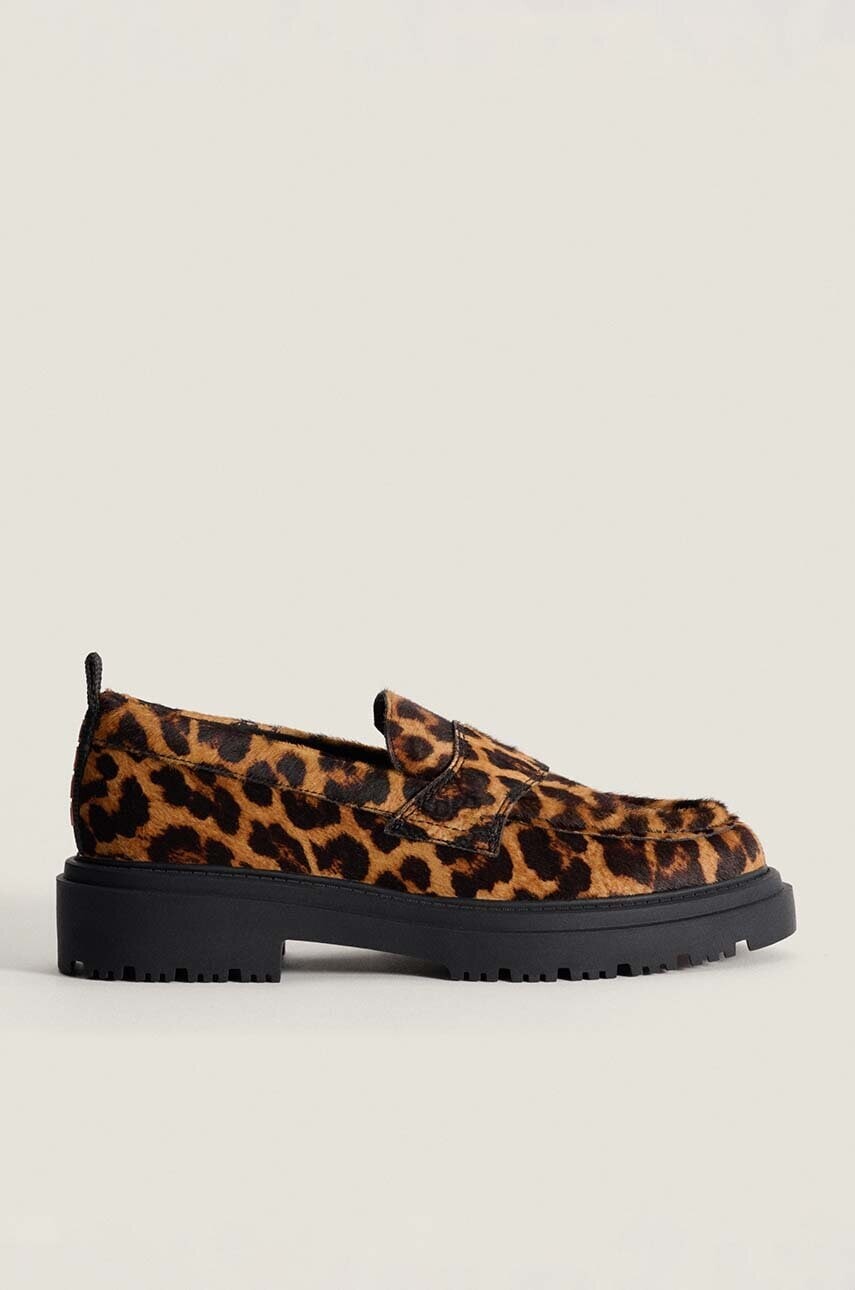 Kožené mokasíny Hoff LEOPARD MARRON dámske, hnedá farba, na plochom podpätku, 22428004 SCHOOL