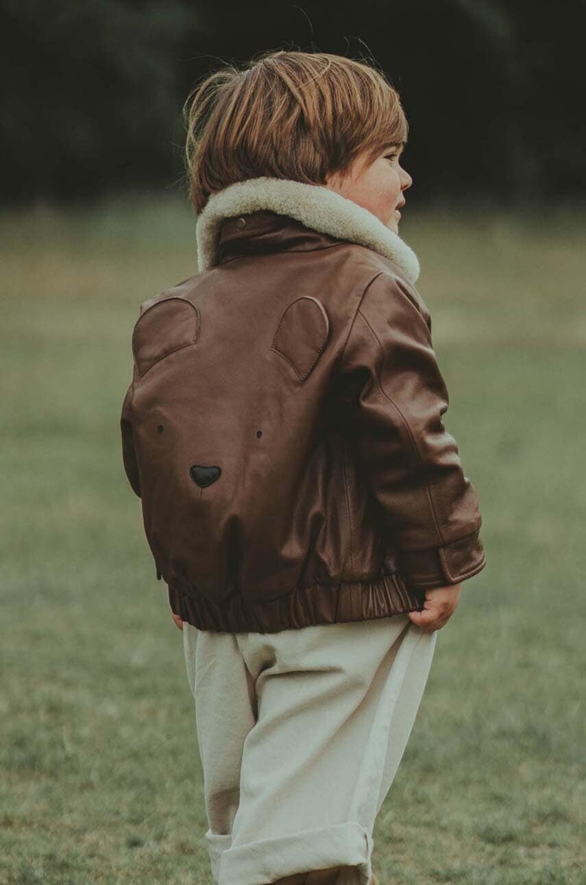 Detská kožená bunda typu bomber Donsje Yuki Leather Jacket Bear hnedá farba, 4058502