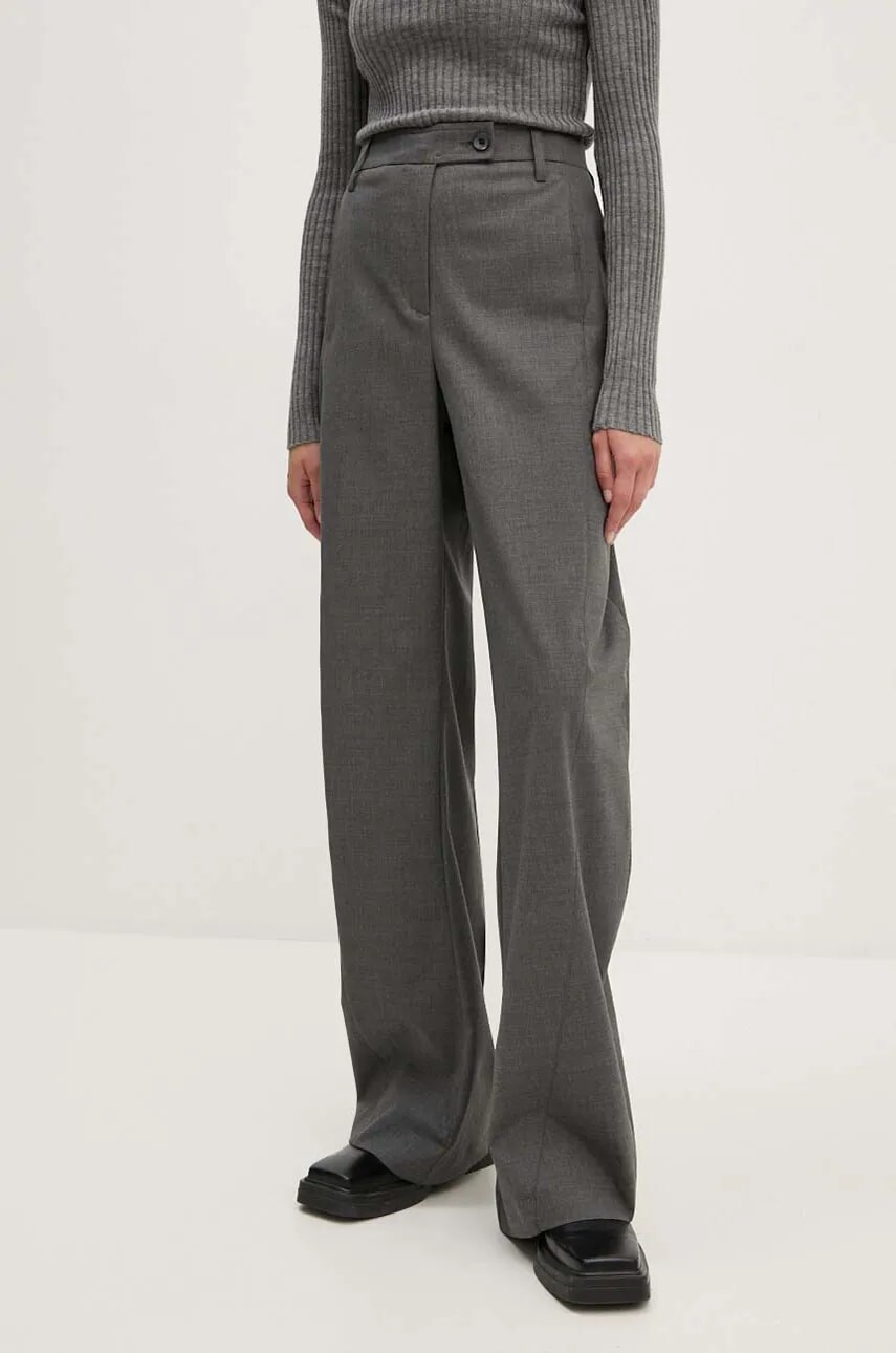 Tepláky s prímesou vlny Remain Curved Leg Pants šedá farba, rovné, vysoký pás, 5018991959