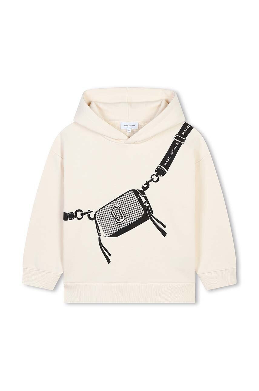 Detská bavlnená mikina Marc Jacobs béžová farba, s kapucňou, s potlačou, W60387