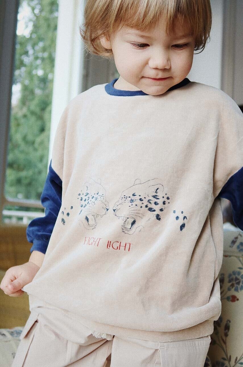 Detská mikina Konges Sløjd WALLY SWEATSHIRT GOTS béžová farba, s potlačou, KS101733