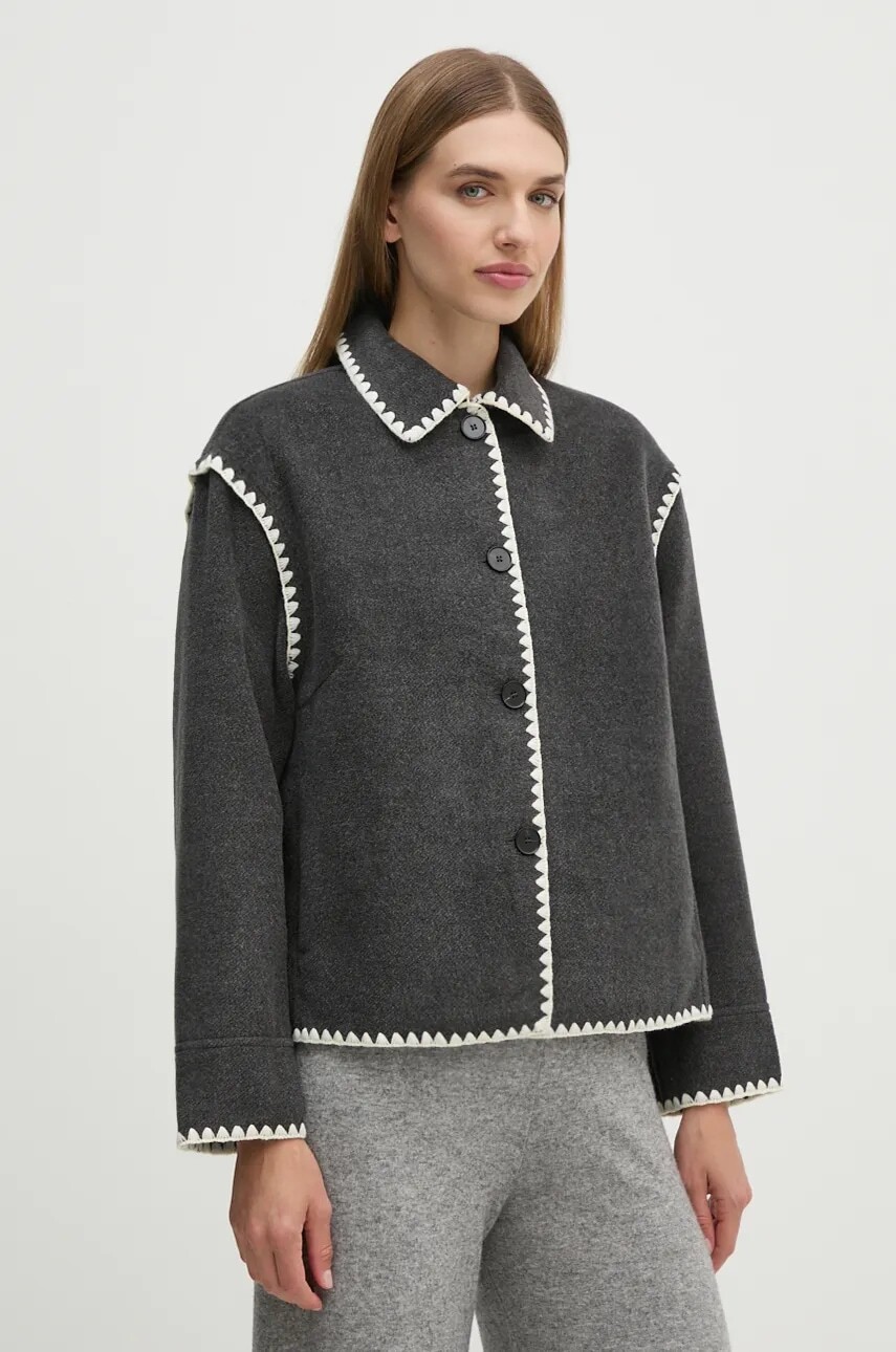 Bunda OUI dámska, šedá farba, prechodná, oversize, 88859
