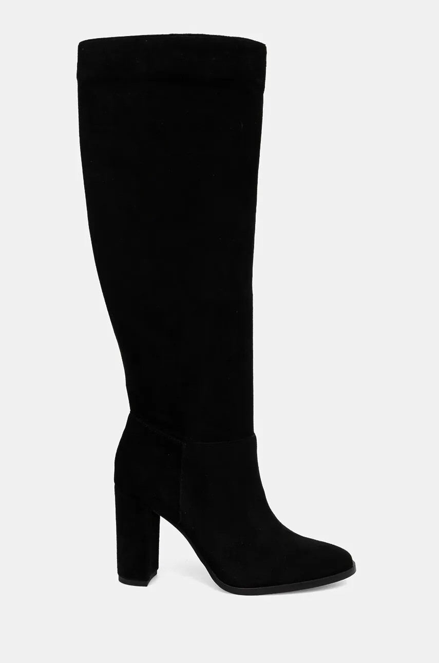 Semišové čižmy Lauren Ralph Lauren Artizan Tall dámske, čierna farba, na podpätku, 802937807001