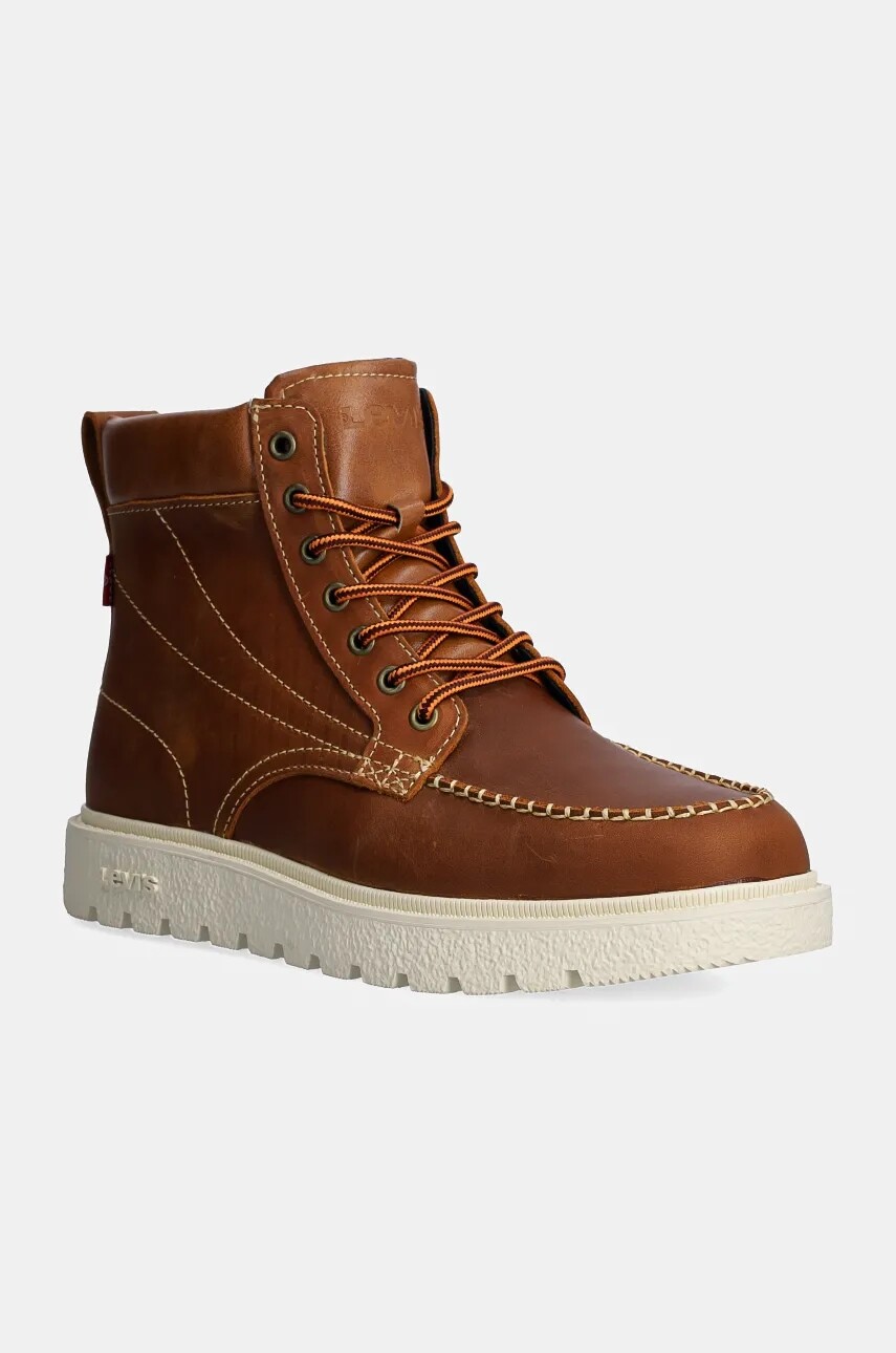Kožené členkové topánky Levi's ABNER RED TAB pánske, hnedá farba, 000FD-0002