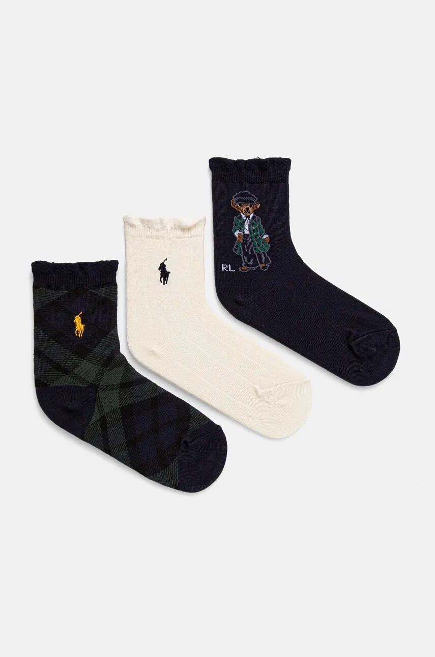 Detské ponožky Polo Ralph Lauren 3-pak tmavomodrá farba, 446958814001