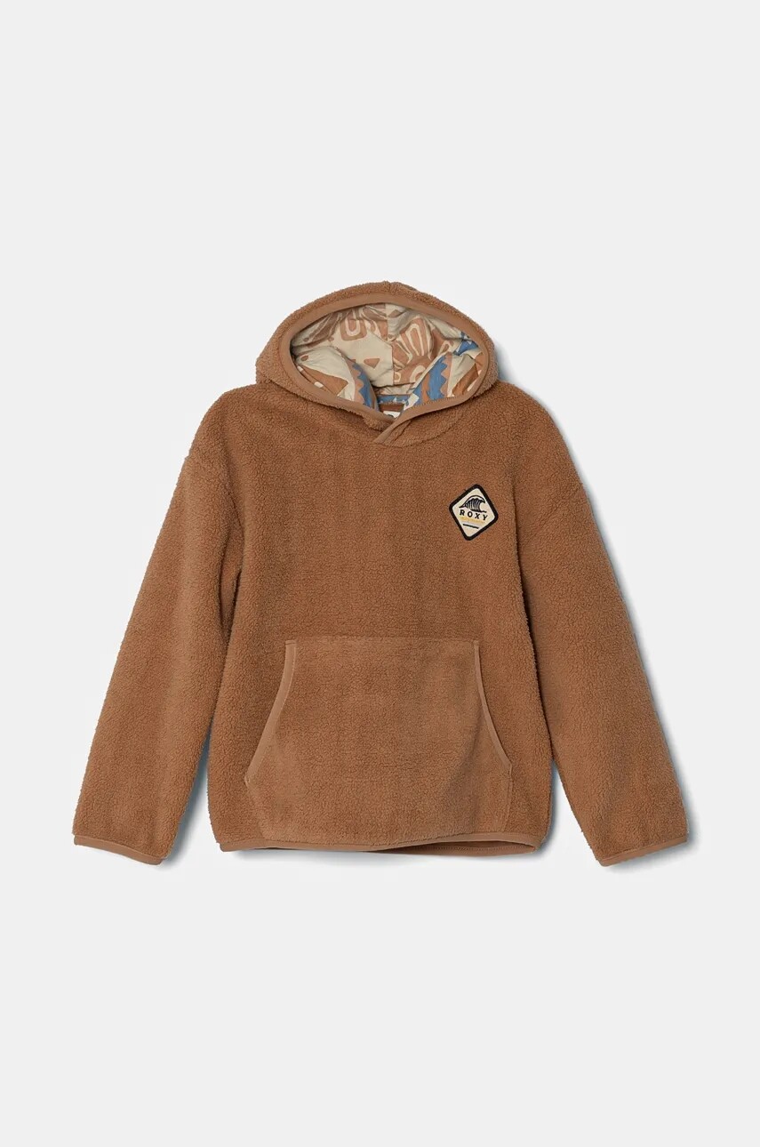 Detská fleecová mikina Roxy MY OH MY hnedá farba, s kapucňou, jednofarebná, ERGPF03072