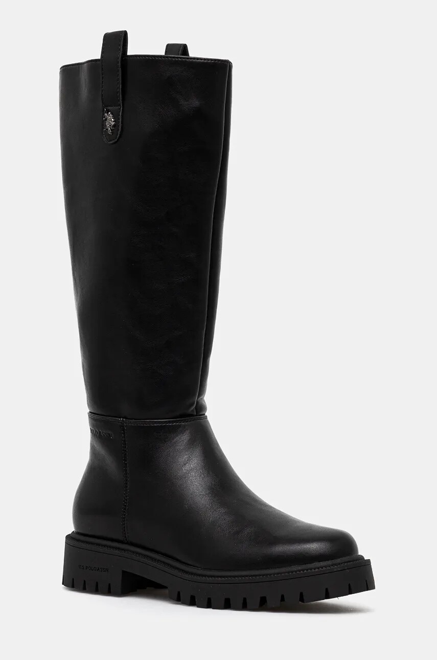 Vysoké čižmy U.S. Polo Assn. KARMA dámske, čierna farba, na plochom podpätku, KARMA017W/DY1