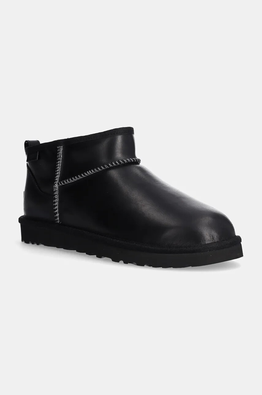 Kožené snehule UGG Classic Ultra Mini Lthr Regen čierna farba, 1158191-BLK