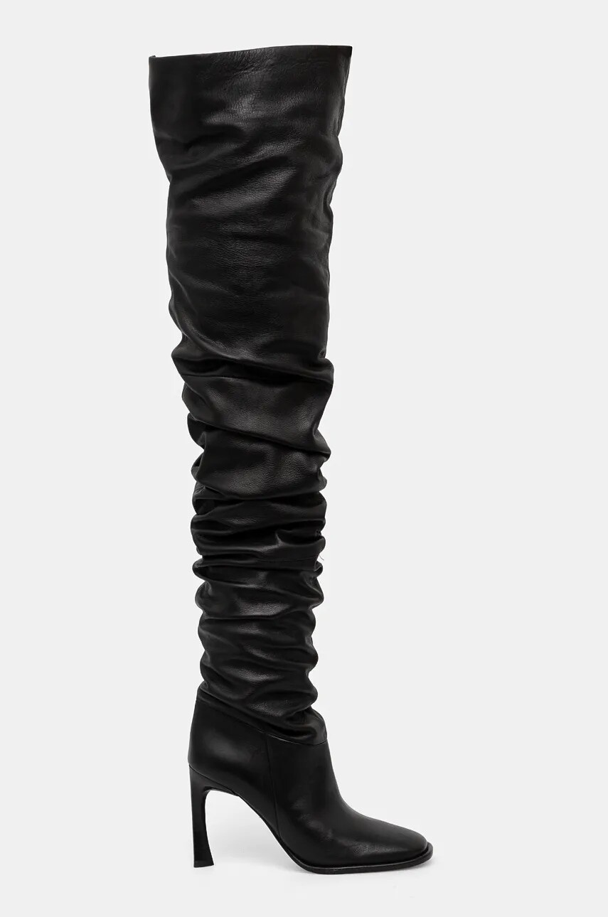 Kožené čižmy MICHAEL Michael Kors Kelsea dámske, čierna farba, na vysokom podpätku, 40F4KLHB5L.001