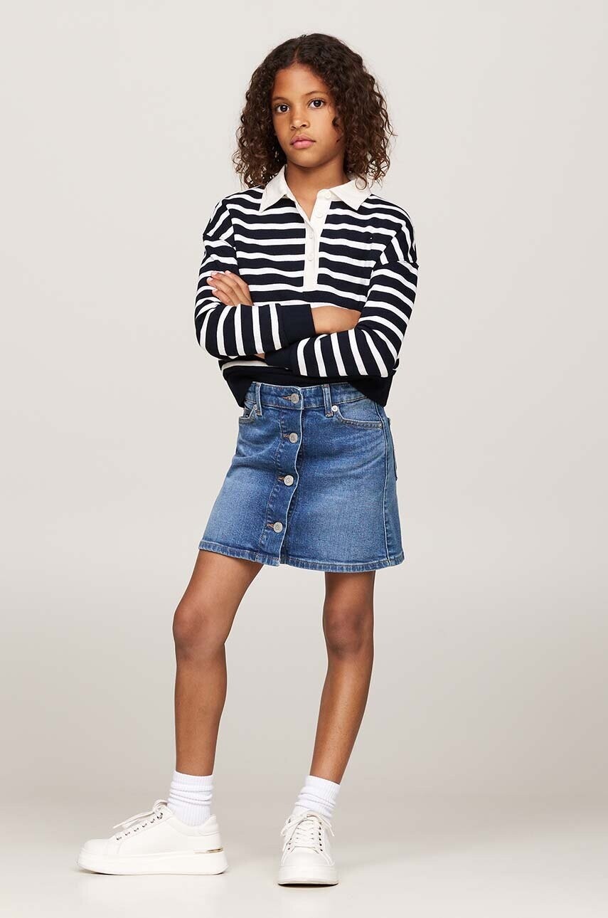 Dievčenská rifľová sukňa Tommy Hilfiger tmavomodrá farba, mini, rovný strih, KG0KG08243