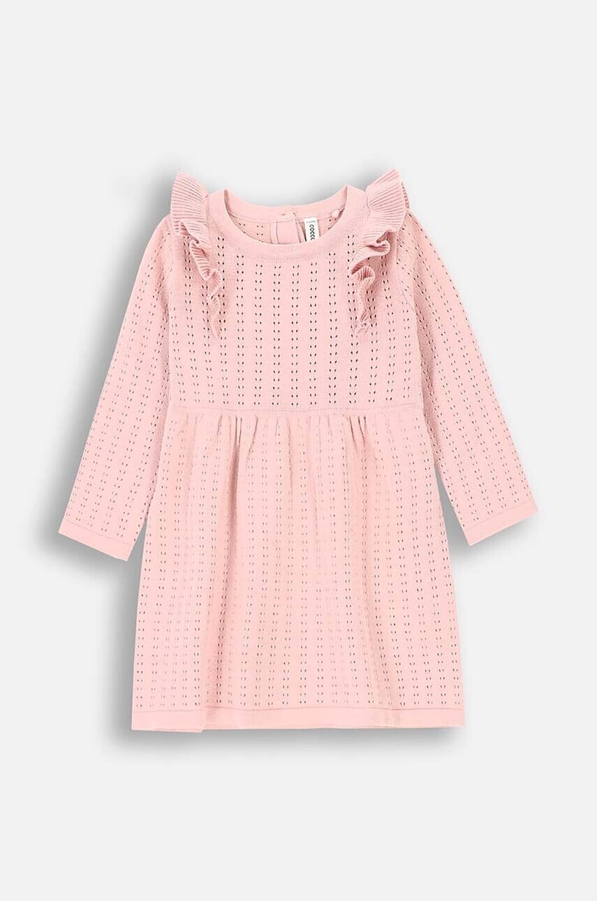 Detské bavlnené šaty Coccodrillo ružová farba, mini, rovný strih, CUTE GIRL NEWBORN