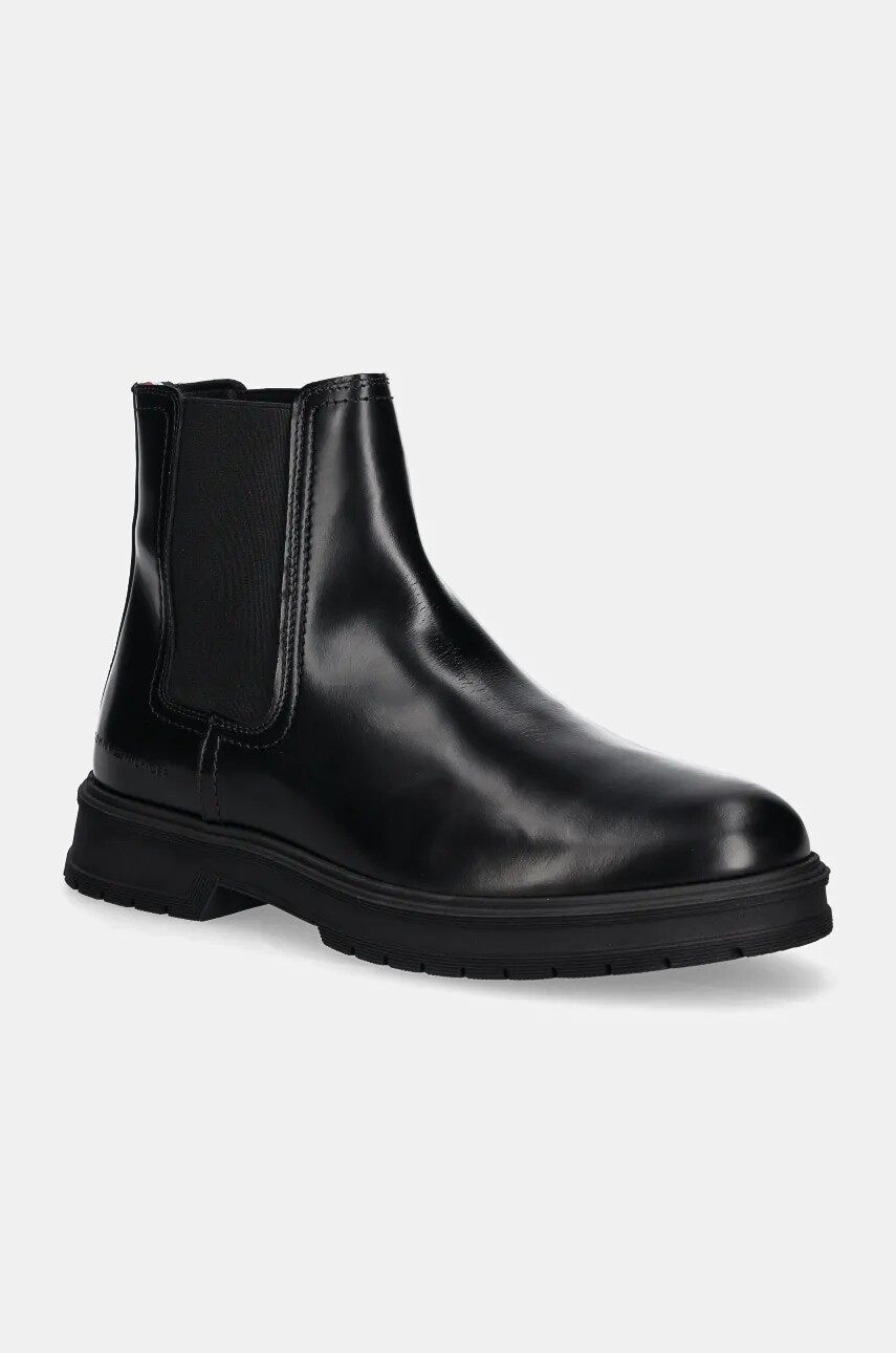 Kožené topánky chelsea Tommy Hilfiger HILFIGER ABRASIV WARM LTH CHELS pánske, čierna farba, FM0FM05176