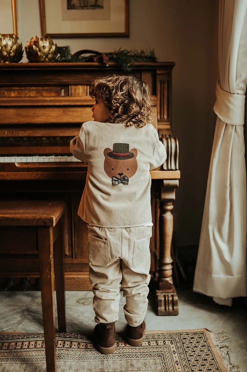 Detská bavlnená bunda Donsje Braas Blazer Bear béžová farba, 4083301