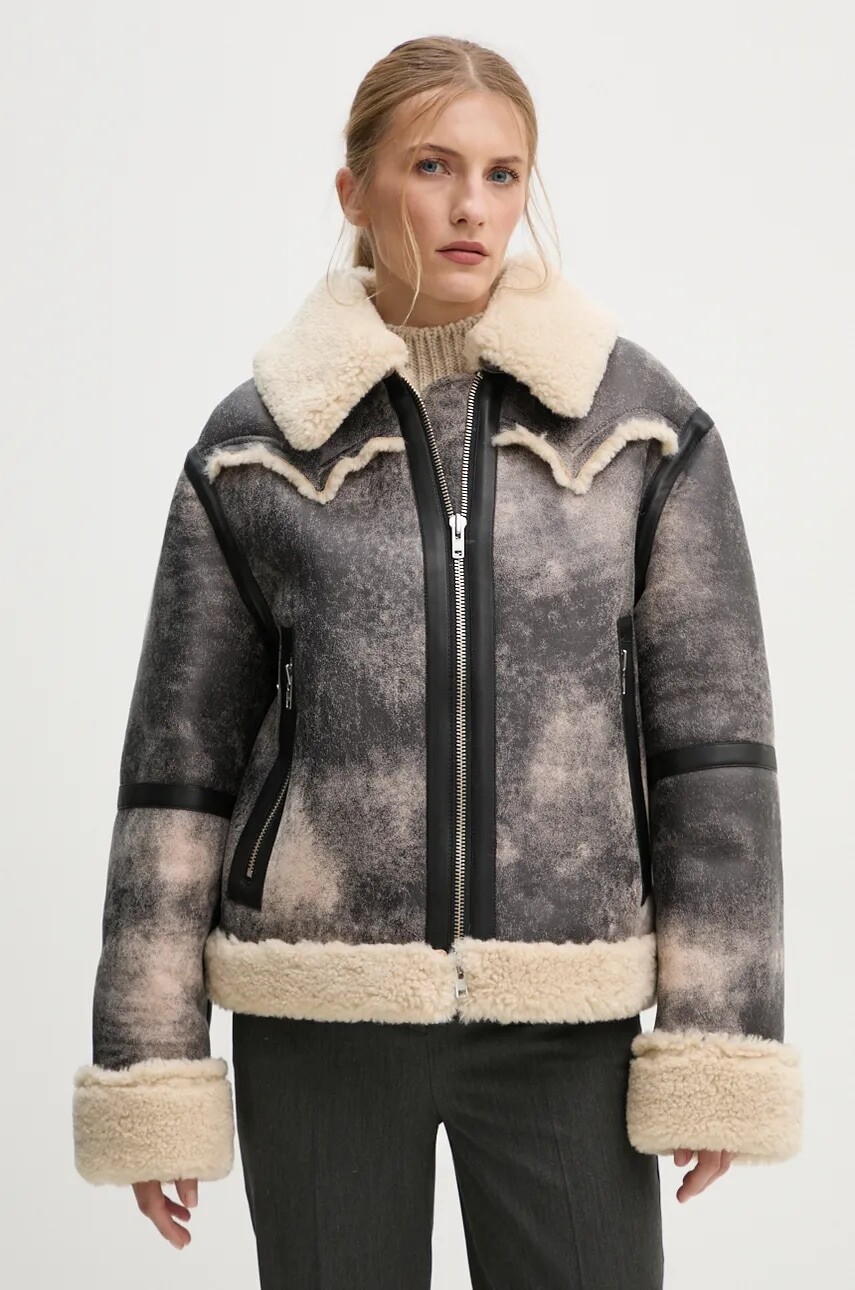 Bunda Stand Studio Lessie Jacket dámska, šedá farba, prechodná, oversize, 61957-9073