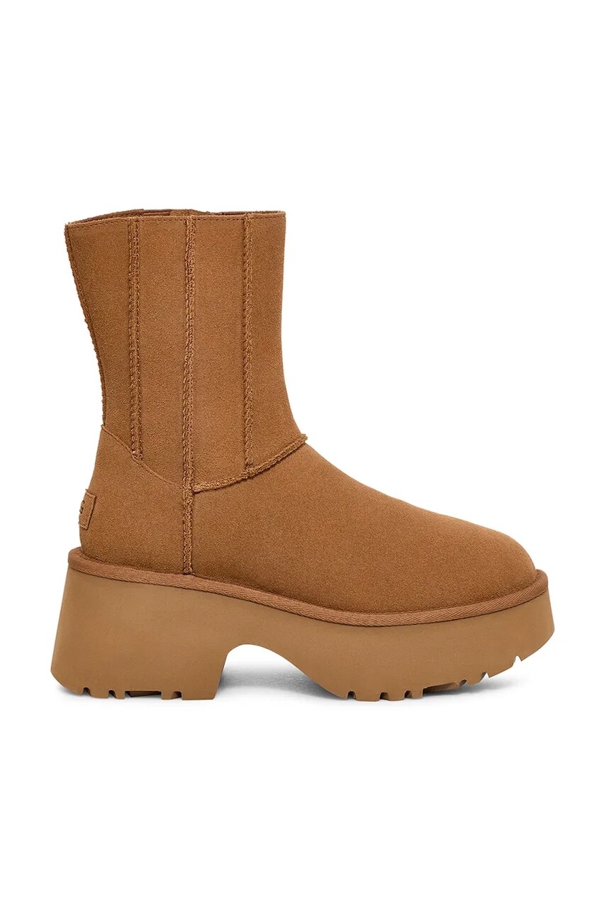 Semišové topánky UGG Classic Twin Seam New Heights dámske, hnedá farba, na platforme, jemne zateplené, 1158313-CHE