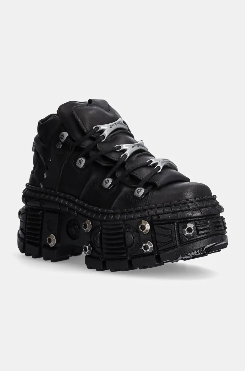 Kožené tenisky New Rock Crust Negro + Tank Casco Negro čierna farba, M-WALL106-S25