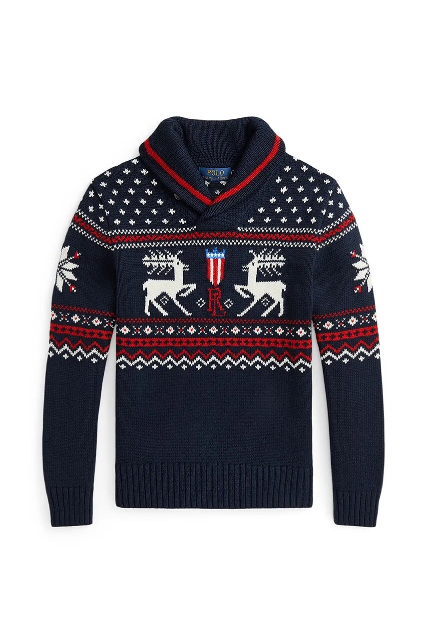 Detský sveter s prímesou vlny Polo Ralph Lauren tmavomodrá farba, 323951375001