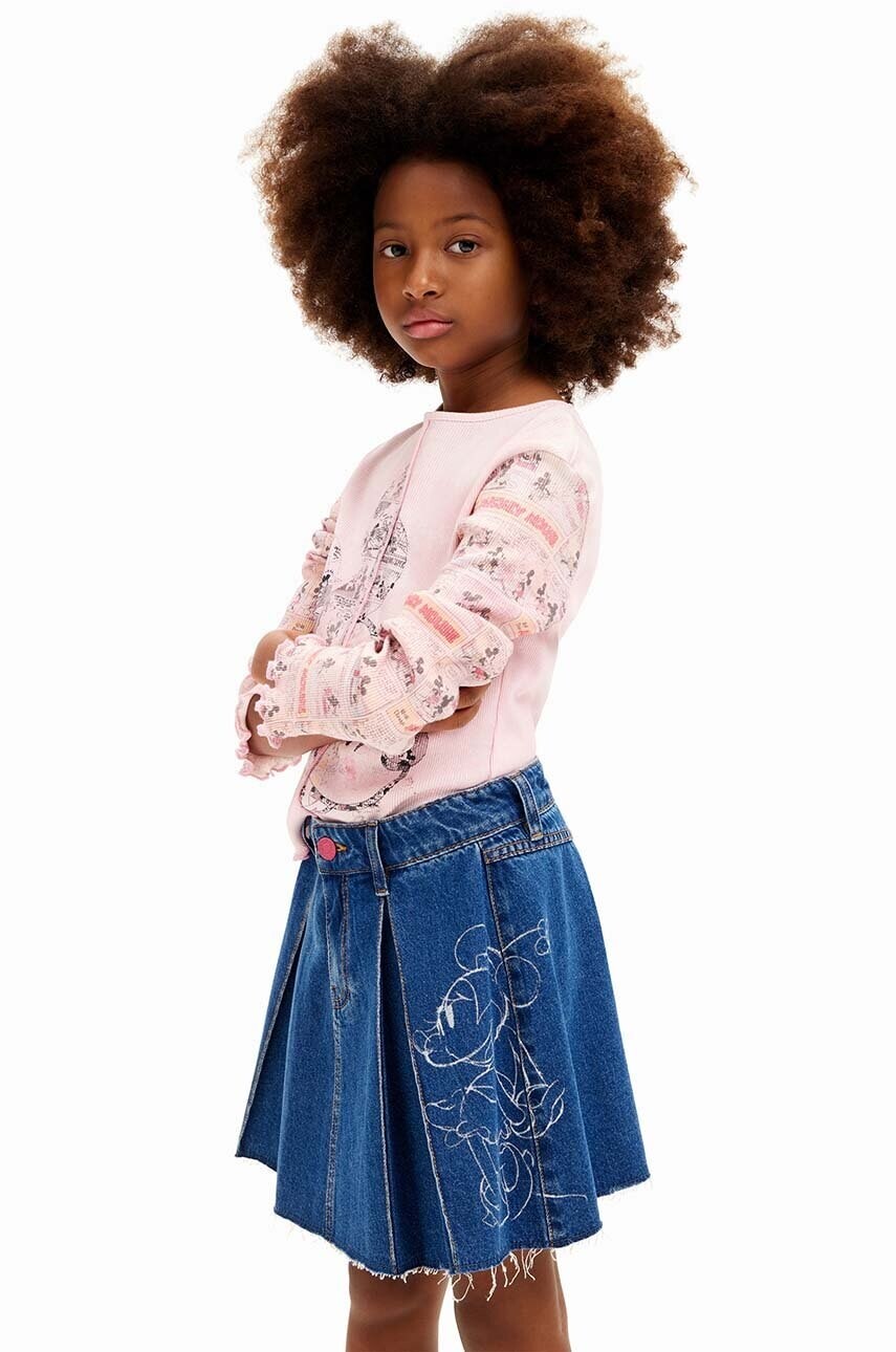 Dievčenská rifľová sukňa Desigual MINNIE MOUSE tmavomodrá farba, mini, áčkový strih, 24WGFD03