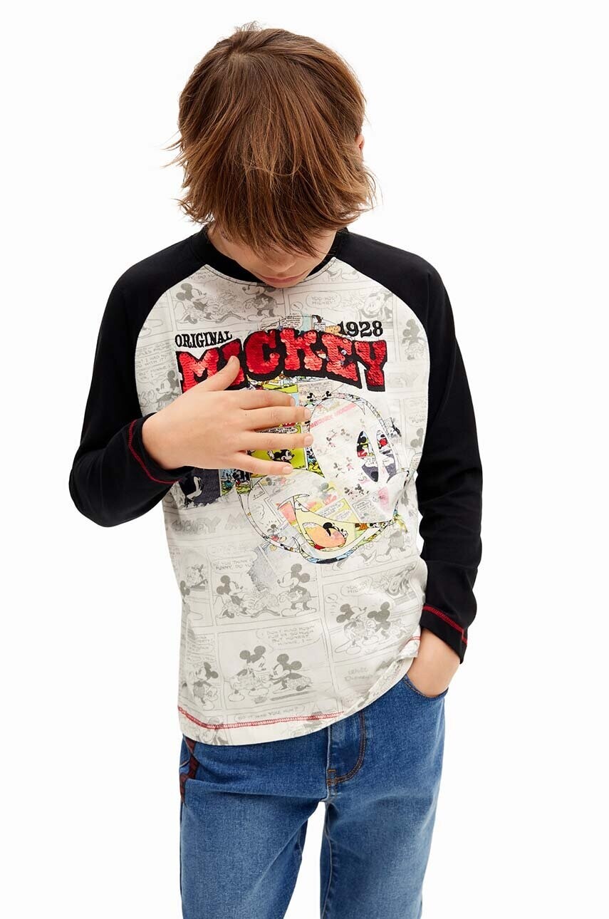 Detská bavlnená košeľa s dlhým rukávom Desigual MICKEY MOUSE čierna farba, s potlačou, 24WBTK10