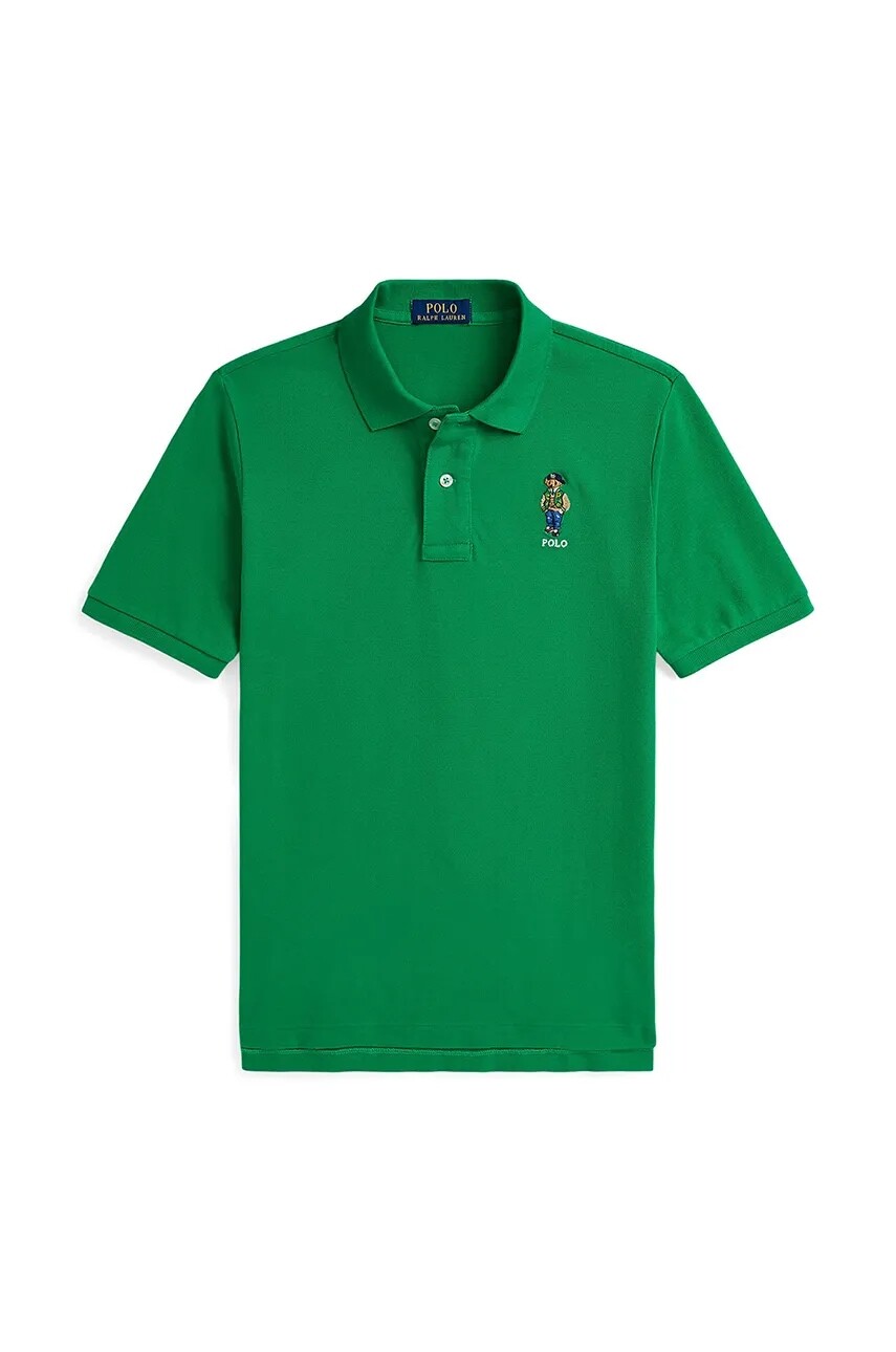 Detská bavlnená polokošeľa Polo Ralph Lauren zelená farba, jednofarebná, 323952585001