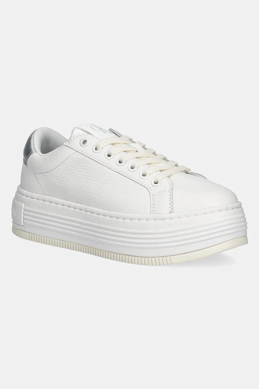 Kožené tenisky Calvin Klein Jeans BOLD FLATF LOW MIX OHB biela farba, YW0YW01632