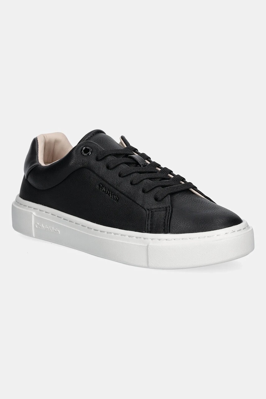 Kožené tenisky Calvin Klein CUPSOLE LACE UP W/ML - LTH čierna farba, HW0HW02288