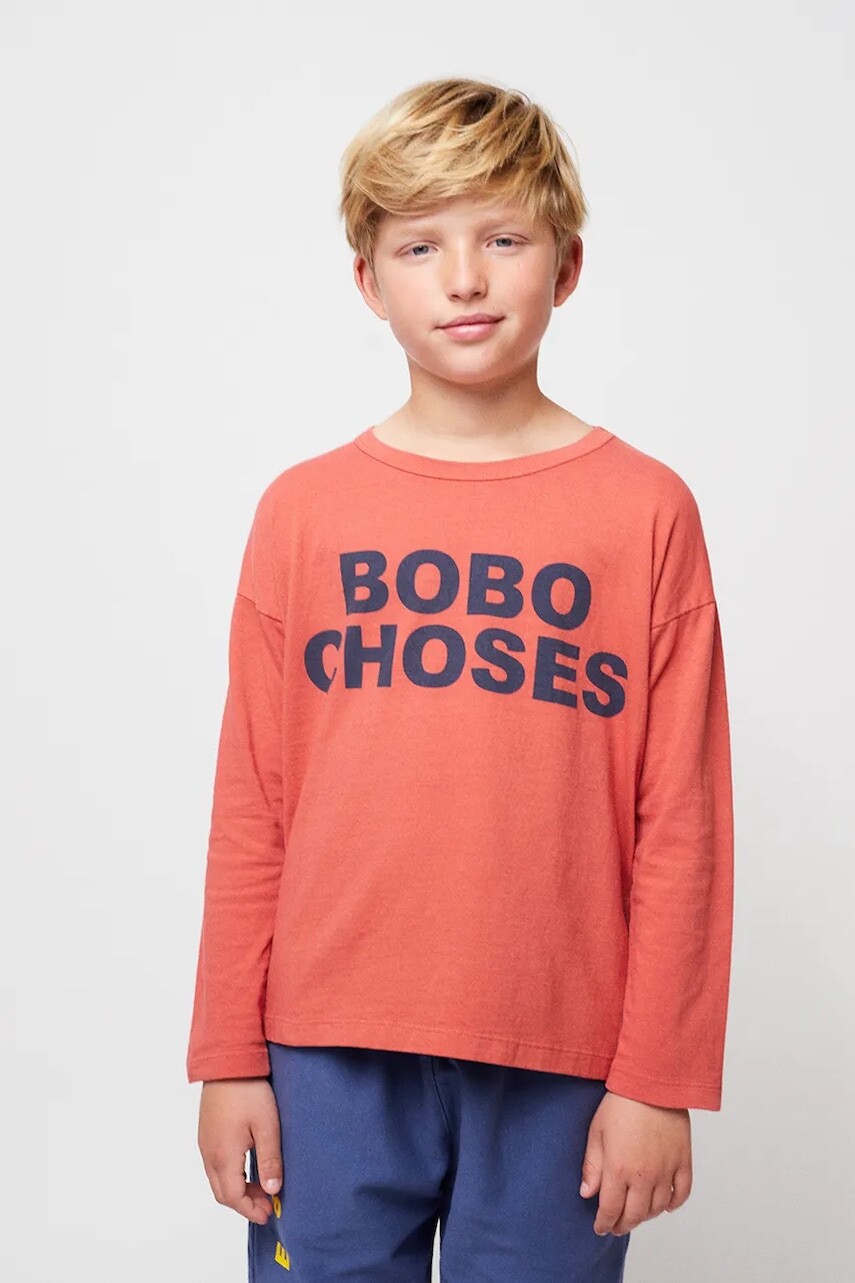 Detská bavlnená košeľa s dlhým rukávom Bobo Choses oranžová farba, 324EC010