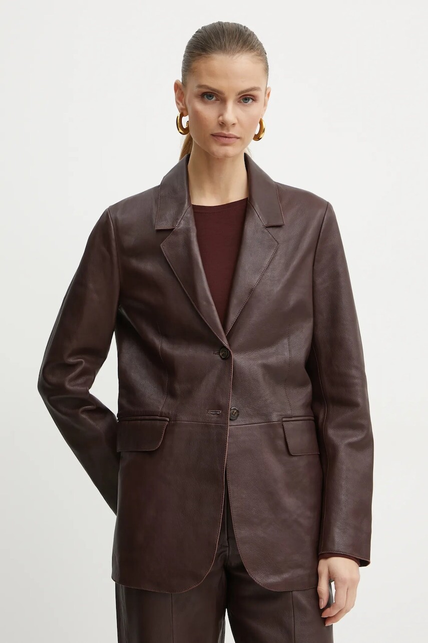 Kožené sako Forte Forte červená farba, jednoradové, jednofarebné, 13214_my jacket