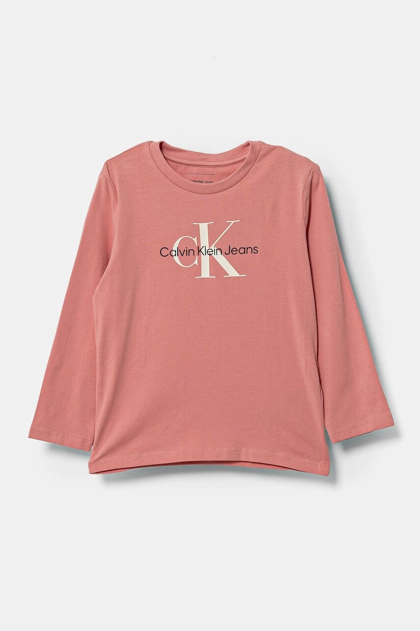 Detské tričko s dlhým rukávom Calvin Klein Jeans ružová farba, IN0IN00005