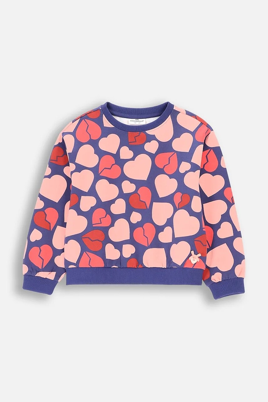 Detská mikina Coccodrillo fialová farba, vzorovaná, HEARTS GIRL KIDS