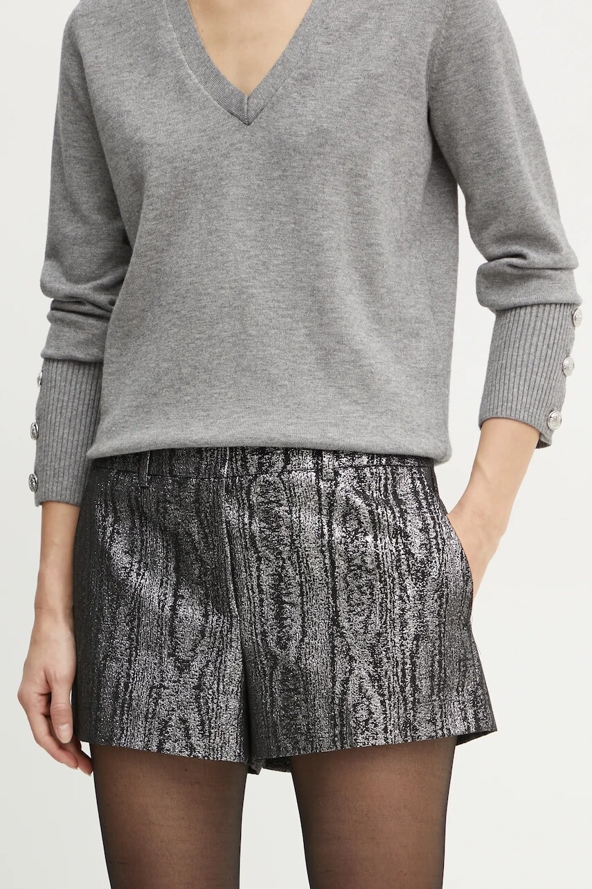 Šortky MICHAEL Michael Kors dámske, strieborná farba, vzorované, vysoký pás, MF430QJF12