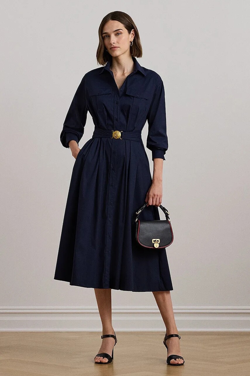 Šaty Lauren Ralph Lauren tmavomodrá farba, midi, áčkový strih, 250957121