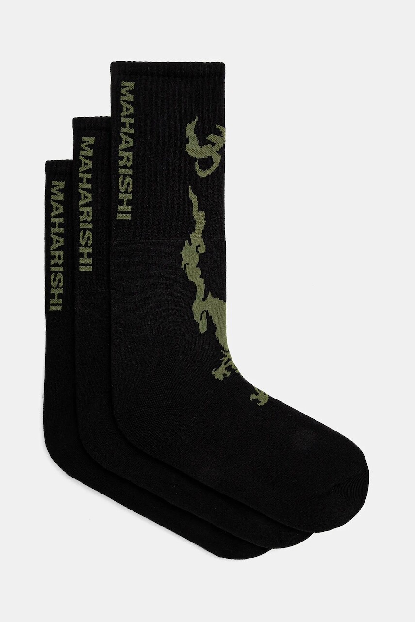 Ponožky Maharishi Bonsai Dragon Sport Socks 3 Pack 3-pak pánske, čierna farba, 1402.BLACK