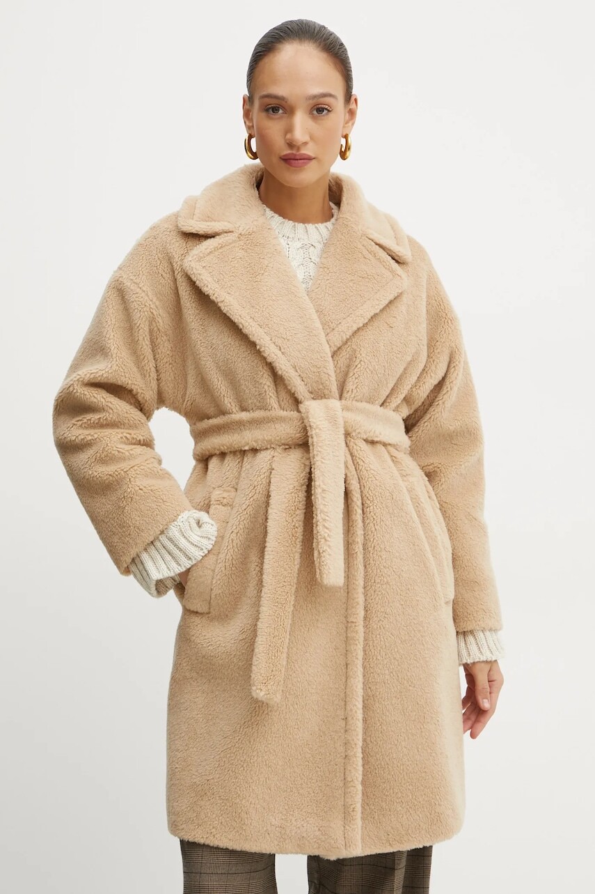 Vlnený kabát Weekend Max Mara béžová farba, prechodný, 2425016122600