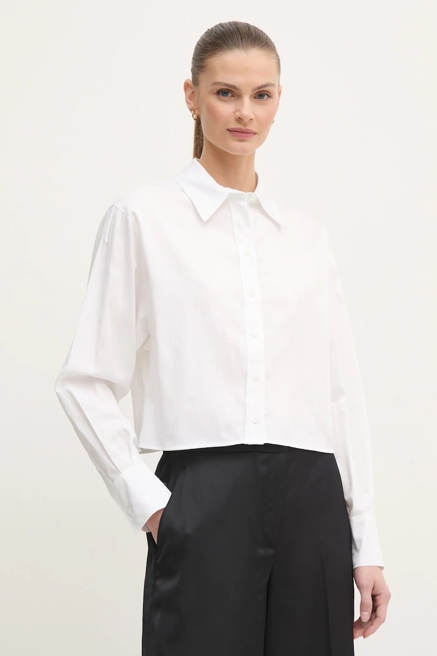 Bavlnená košeľa Calvin Klein dámska, biela farba, voľný strih, s klasickým golierom, K20K208068