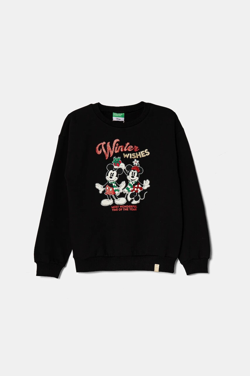 Detská mikina United Colors of Benetton čierna farba, s potlačou, 3J73C10LB