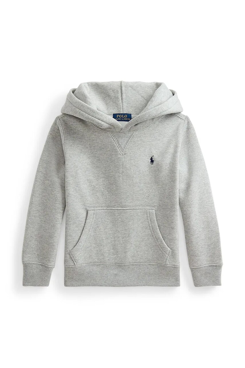 Detská mikina Polo Ralph Lauren šedá farba, s kapucňou, jednofarebná, 322749954017