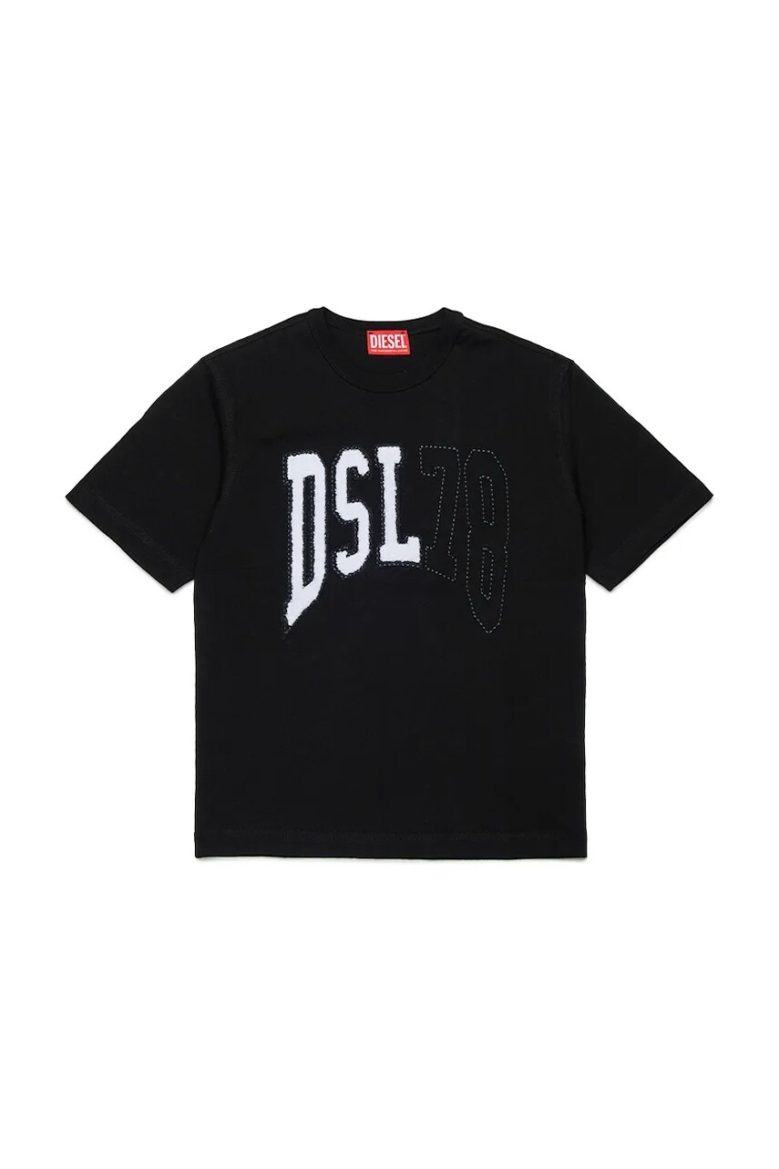 Detské bavlnené tričko Diesel TWASHN OVER T-SHIRT čierna farba, s potlačou, J02228