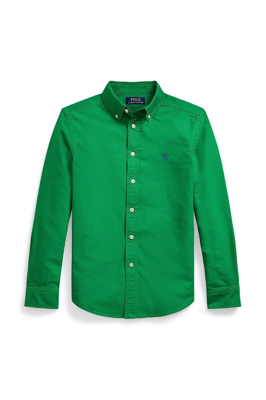 Detská bavlnená košeľa Polo Ralph Lauren zelená farba, 323858909018