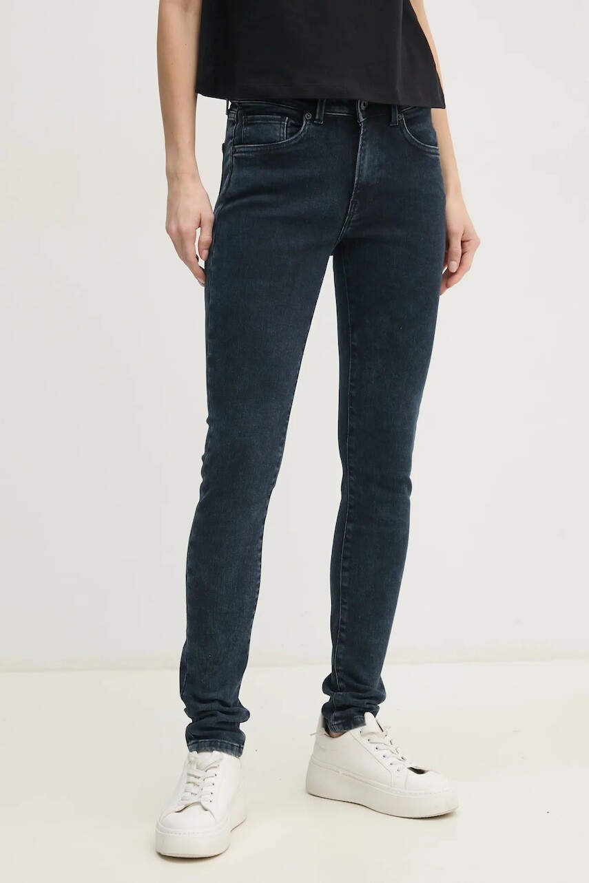 Rifle Pepe Jeans SKINNY JEANS MW REGENT dámske, tmavomodrá farba, PL204728ED9