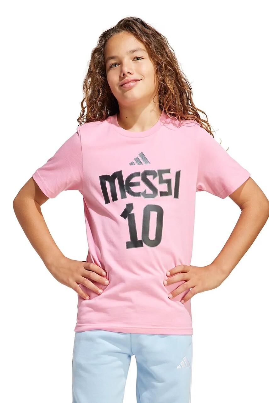 Detské bavlnené tričko adidas Performance MESSI ružová farba, vzorované, JM3552