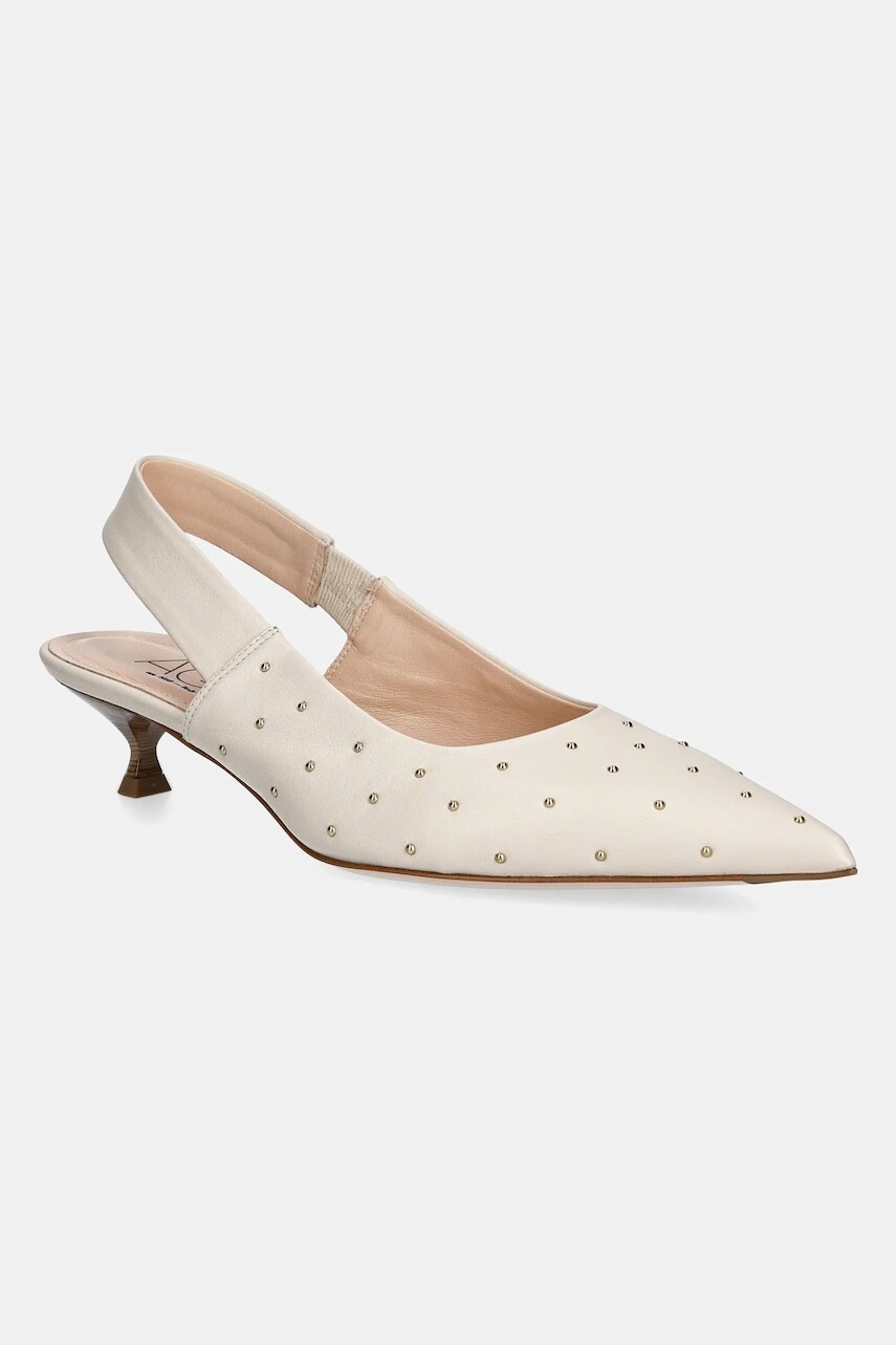 Kožené lodičky AGL Lenor S Studs béžová farba, na nízkom podpätku, s otvorenou pätou, D167022PCKS057G447