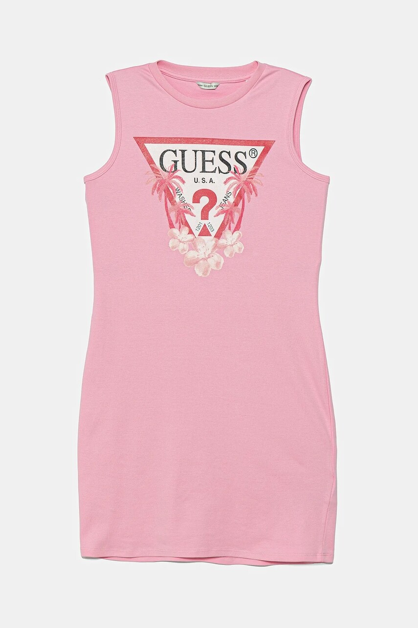 Dievčenské bavlnené šaty Guess ružová farba, midi, priliehavá, J4RK38 KA6W4