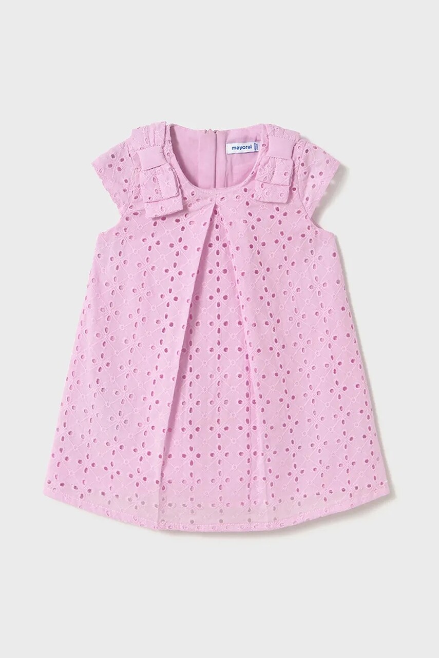 Dievčenské bavlnené šaty Mayoral ružová farba, mini, áčkový strih, 1913