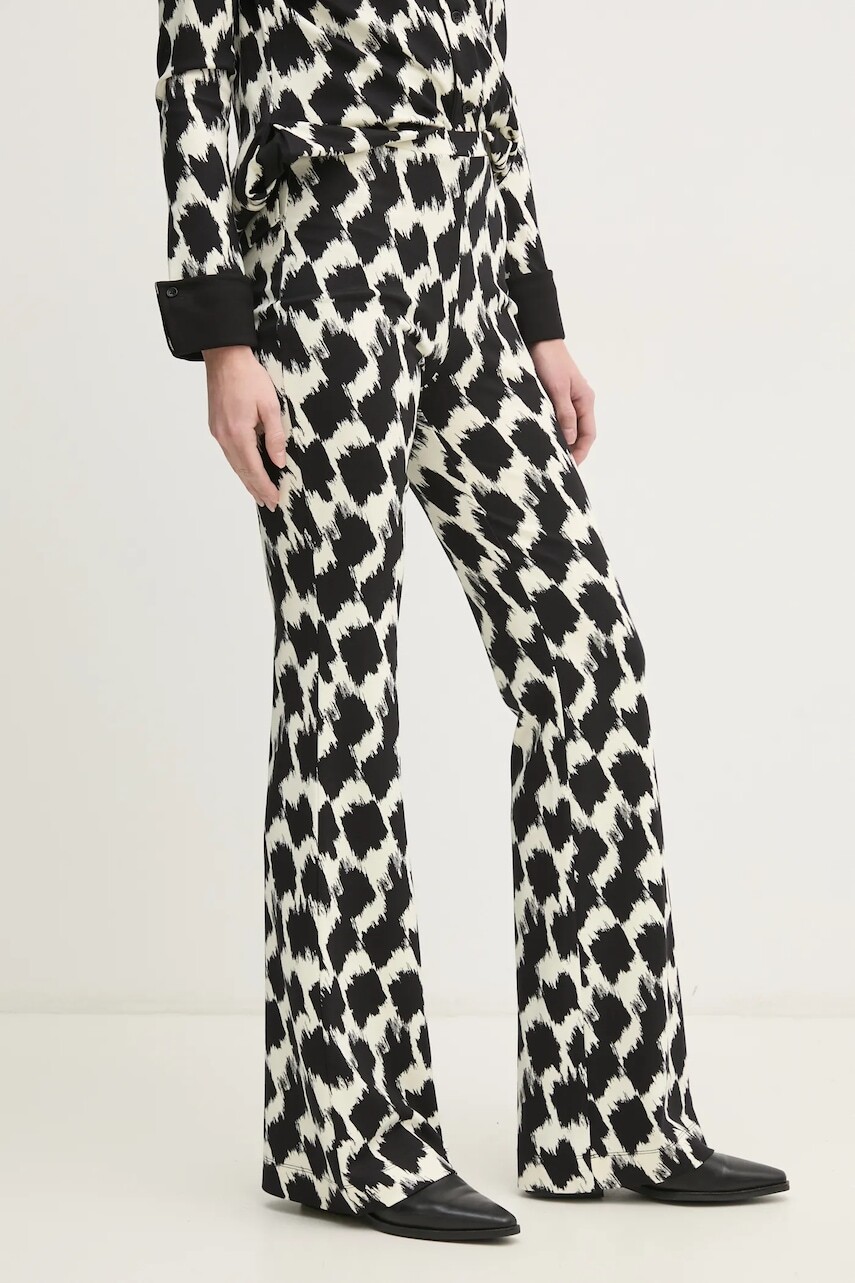 Nohavice DIANE VON FURSTENBERG dámske, čierna farba, zvony, vysoký pás, DVFPL4S002