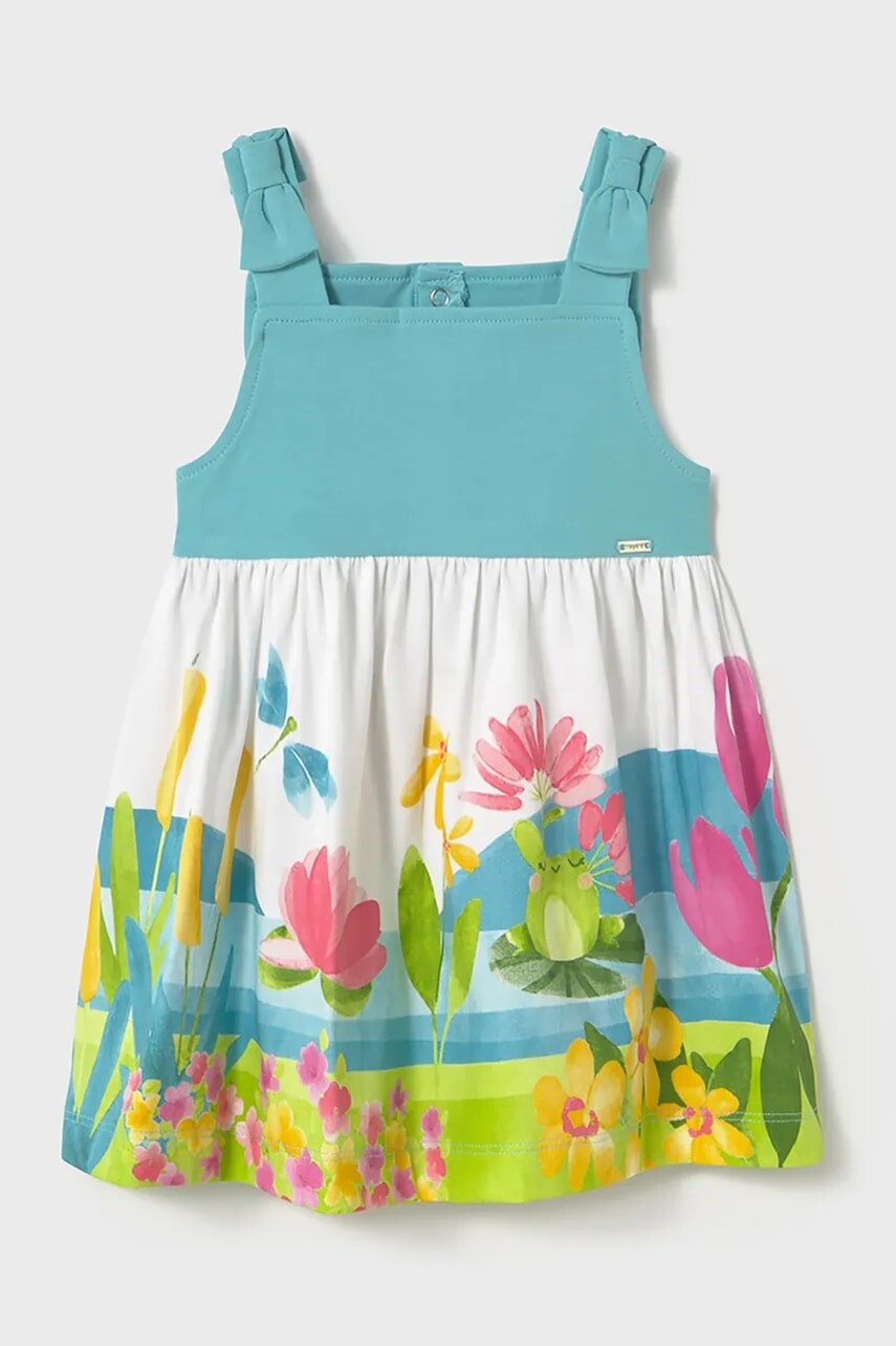 Dievčenské šaty Mayoral tyrkysová farba, mini, áčkový strih, 1924